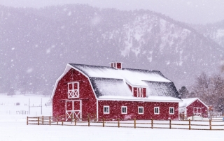Snowy barn.