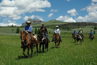 Horseback trailride on the open plain.