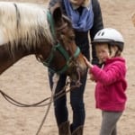 CM Ranch - Young girl petting a horse.