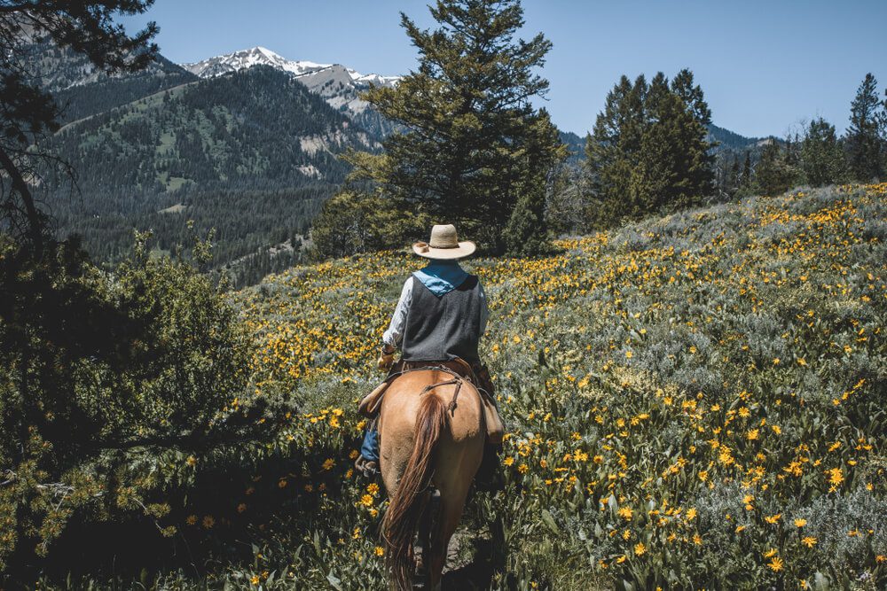 Photo of a person horseback riding at an all inclusive dude ranch