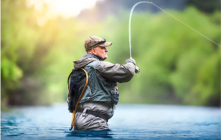 Adult fly fishing at adult only dude ranch week in Wyoming