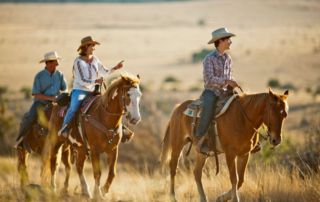 family horseback riding at a dude ranch vacation in wyoming